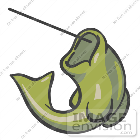 #37156 Clip Art Graphic of an Olive Green Fish on a Hook by Jester Arts