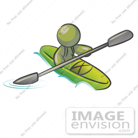 #37167 Clip Art Graphic of an Olive Green Guy Character Kayaking by Jester Arts