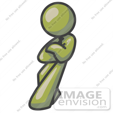 #37219 Clip Art Graphic of an Olive Green Guy Character Leaning by Jester Arts