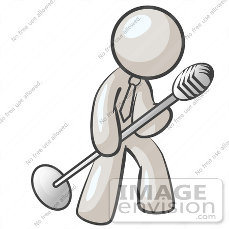 #37494 Clip Art Graphic of a White Guy Character Singing Into a Microphone by Jester Arts