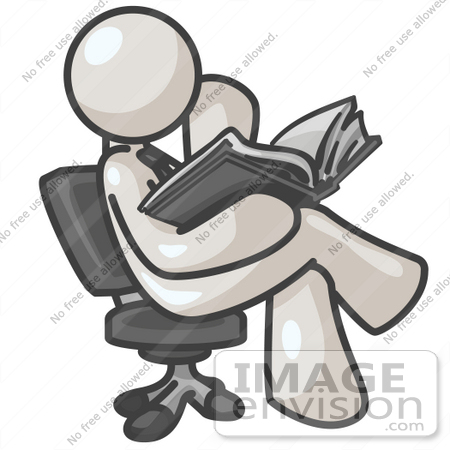 #37595 Clip Art Graphic of a White Guy Character Sitting and Reading by Jester Arts