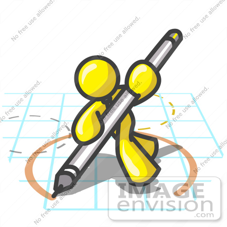 #37821 Clip Art Graphic of a Yellow Guy Character Drawing a Circle on Graph Paper by Jester Arts