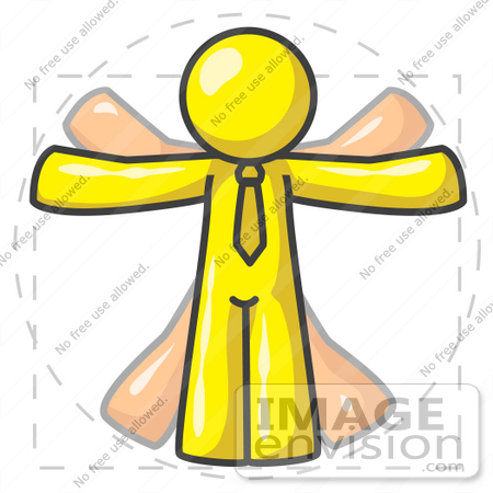 #37855 Clip Art Graphic of a Yellow Guy Character Vitruvian Man by Jester Arts
