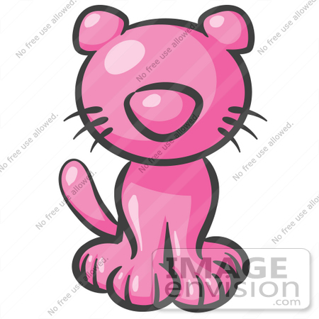 #37885 Clip Art Graphic of a Pink Kitty Cat Sitting by Jester Arts
