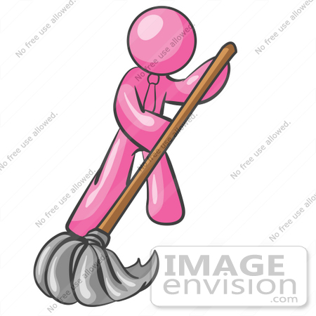 #37964 Clip Art Graphic of a Pink Guy Character Mopping by Jester Arts