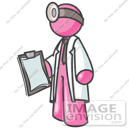 #38010 Clip Art Graphic of a Pink Guy Character Doctor Wearing a Head Lamp by Jester Arts