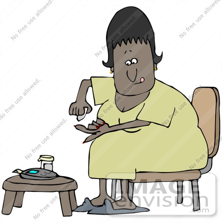 #38106 Clip Art Graphic of an African American Woman With Diabetes, Pricking Her Finger by DJArt