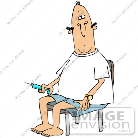 #38107 Clip Art Graphic of a Caucasian Man With Diabetes, Preparing to Give Himself an Insulin Shot in His Leg by DJArt