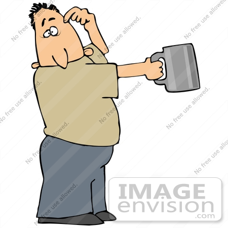 #38115 Clip Art Graphic of a Caucasian Man Begging For Money and Holding a Tin Cup by DJArt