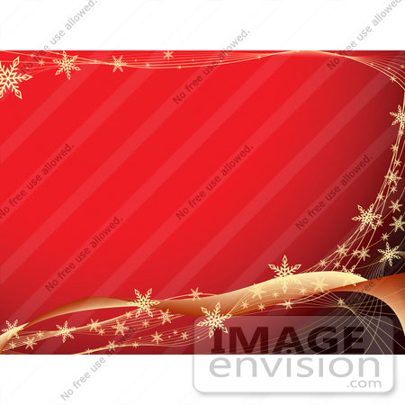 #38138 Clip Art Graphic of a Red Background Bordered By Golden Waves With Snowflakes by Oleksiy Maksymenko