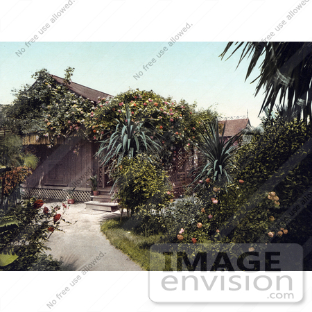 #40778 Stock Photo of a Small Cottage Surrounded By Beautiful Rose Gardens In Pasadena, California by JVPD
