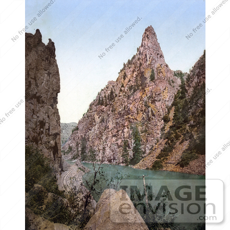 #40792 Stock Photo of a Railroad Winding On The Gunnison Riverside By Curecanti Needle In Black Canyon, Colorado by JVPD