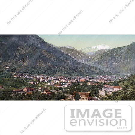 #40830 Stock Photo of a View Of The City Of Manitou Springs, Colorado With The Rocky Mountains In The Distance by JVPD