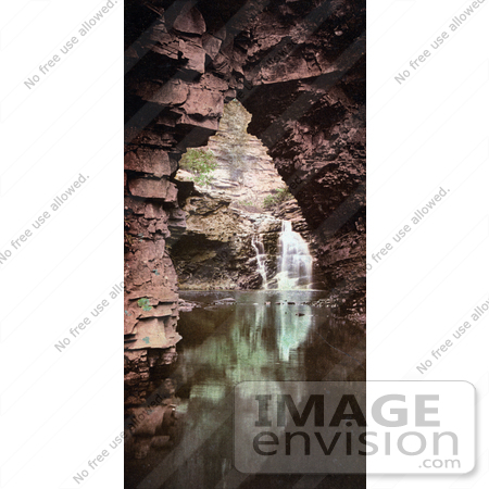 #40835 Stock Photo of a View Of Waterfalls Through A Rock Arch In The Gorge At Nay Aug Park, Scranton, Pennsylvania by JVPD
