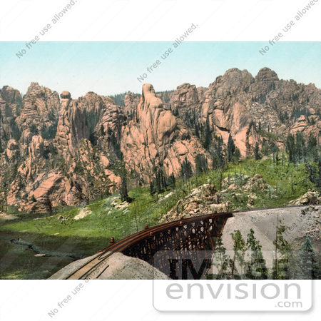 #40871 Stock Photo Of A Bridge Of Train Tracks Near Mountains In Cathedral Park, Colorado by JVPD