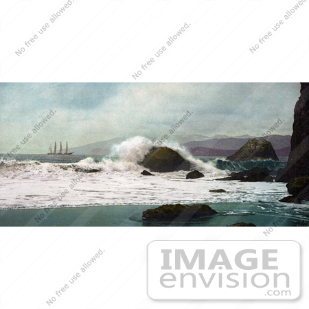 #40889 Stock Photo of a Ship Out At Sea As Seen From A Beach At The Golden Gate, San Francisco, California by JVPD