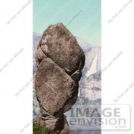 #40897 Stock Photo of Agassiz Rock Balanced On A Cliff At Union Point And Yosemite Falls, California by JVPD