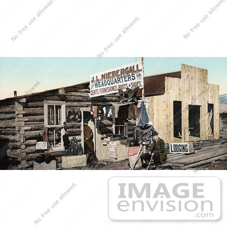 #40899 Stock Photo of Pioneer Merchants At A Log Shoe Store In Colorado by JVPD