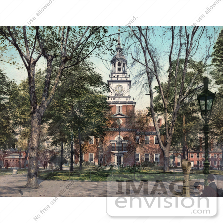 #40907 Stock Photo of Men Sitting On A Bench In Front Of Independence Hall In Philadelphia, Pennsylvania by JVPD