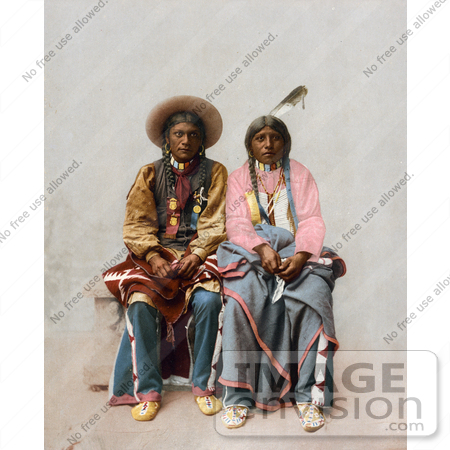 #40916 Stock Photo of a Native American Couple, Pee Viggi And His Wife, Sitting Side By Side by JVPD