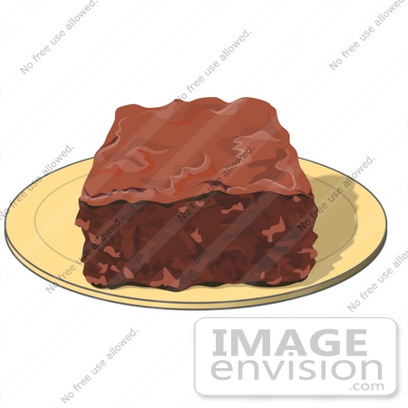 #40929 Clip Art Graphic of a Tasty Chocolate Brownie Dessert Square On A Plate by DJArt