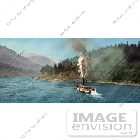 #40955 Stock Photo Of A Steamer On The Columbia River Near The Mountains by JVPD