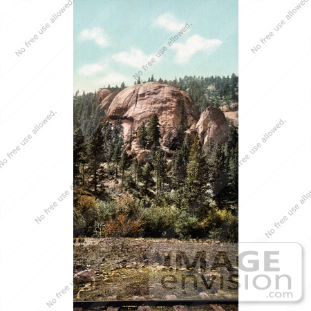 #40962 Stock Photo Of A View Of Dome Rock In Platte Canyon, Colorado, With Train Tracks In The Foreground by JVPD