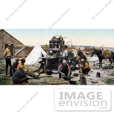 #41019 Stock Photo Of Cowboys Preparing Food At The Chuck Wagon, Colorado by JVPD