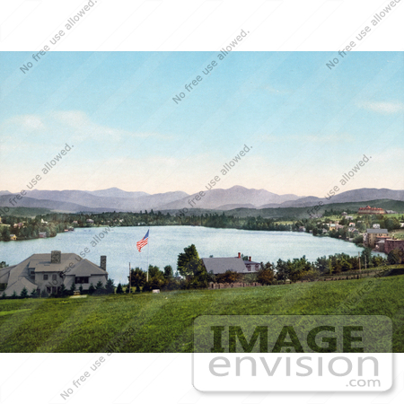#41030 Stock Photo Of Waterfront Homes Around Mirror Lake In The Adirondack Mountains, New York by JVPD