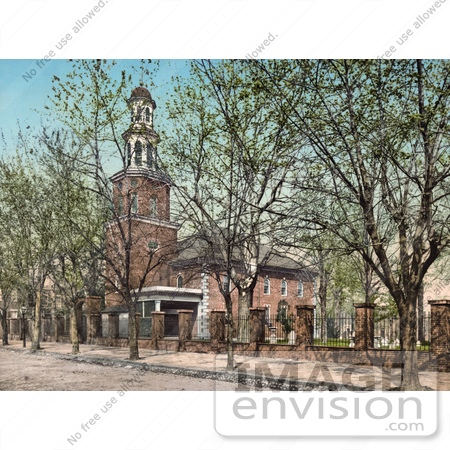#41041 Stock Photo Of A Tree Lined Sidewalk In Front Of The Christ Church In Alexandria, Virginia by JVPD