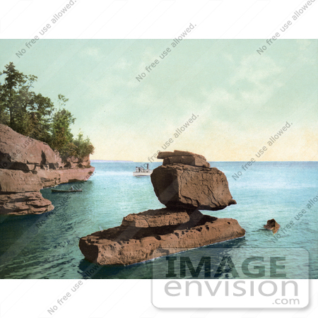 #41076 Stock Photo Of Boats Near The Sphinx Rock Formation At The Apostle Islands On Lake Superior, Wisconsin by JVPD