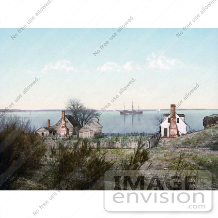 #41132 Stock Photo Of Homes On The Yorktown Harbor With A Ship In The Background, Yorktown, Virginia by JVPD