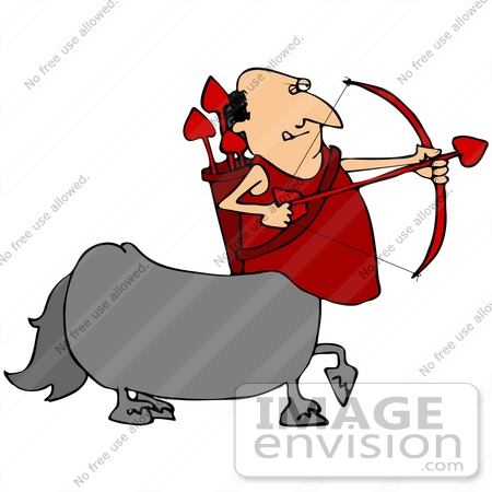 #41178 Clip Art Graphic of a Centaur Cupid Man Shooting Heart Arrows On Valentine’s Day by DJArt