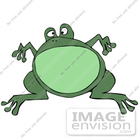 #41183 Clip Art Graphic of a Fat Green Leaping Frog by DJArt