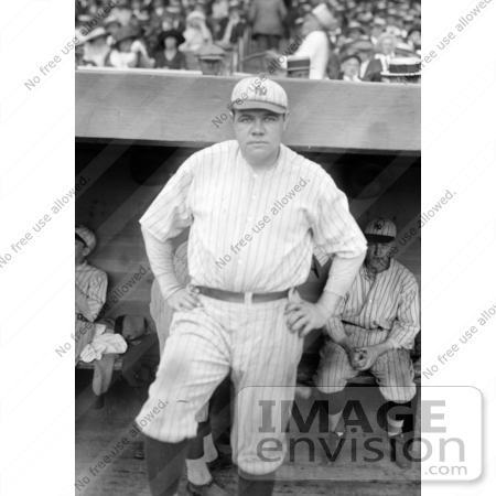 #41228 Stock Photo of Babe Ruth Standing Near A Dugout, Posing In His New York Yankees Uniform by JVPD