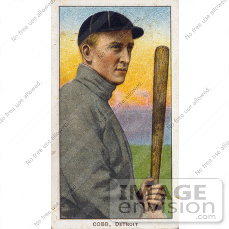 #41252 Stock Illustration of a Vintage Baseball Card Of Detroit Tigers Baseball Player Ty Cobb, Posing With A Bat by JVPD