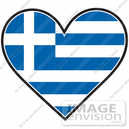 #41374 Clip Art Graphic of a Greek Heart Flag by Maria Bell