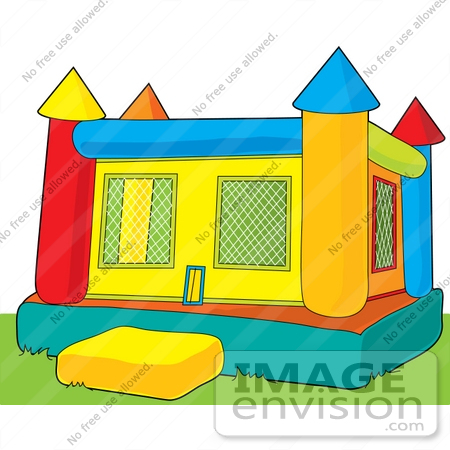 #41408 Clip Art Graphic of a Bounce Castle On Grass In A Park by Maria Bell