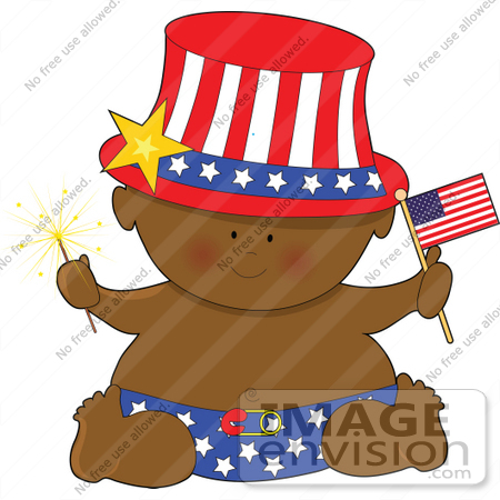 #41637 Clip Art Graphic of an African American Fourth of July Baby by Maria Bell