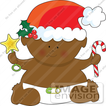 #41638 Clip Art Graphic of an African American Christmas Baby by Maria Bell