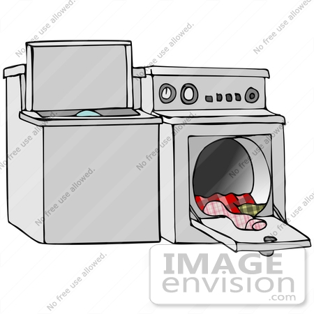 #41672 Clip Art Graphic of Laundry Pouring Out Of A Dryer by DJArt