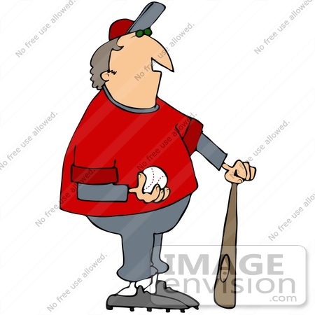 #41678 Clip Art Graphic of a Baseball Coach With A Ball And Bat by DJArt