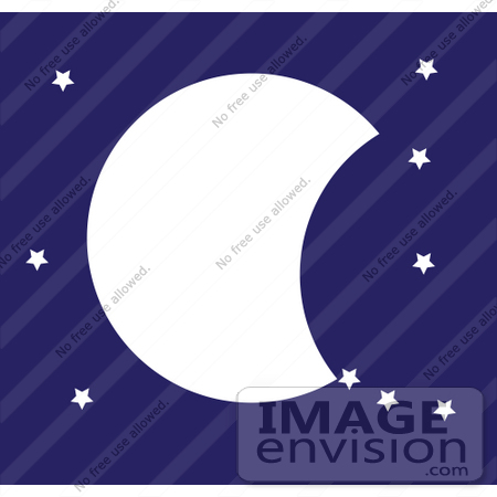 #42330 Clip Art Graphic of a Night Sky With A Partial Moon And Stars by Maria Bell