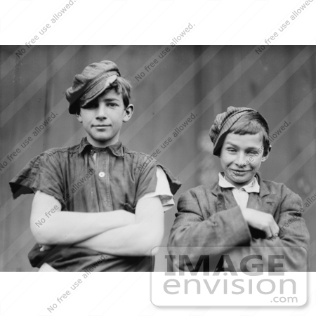 #42336 Stock Photo of Two Grinning Glassworker Boys Posing With Their Arms Crossed In1909 by JVPD