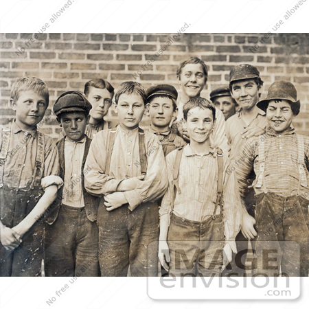 #42338 Stock Photo of a Group Of Doffer Boy Laborers At The Georgia Cotton Mill In 1909 by JVPD