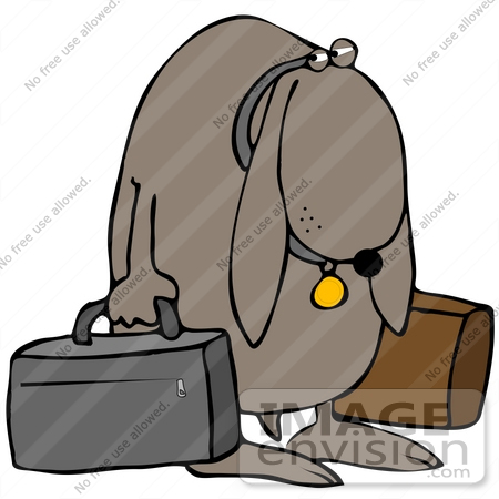 #42347 Clip Art Graphic Of a Lonely Dog Carrying Bags After Being Kicked Out by DJArt