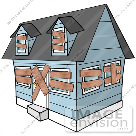 #42358 Clip Art Graphic Of A Foreclosed Home With Boarded Up Windows And Doors by DJArt