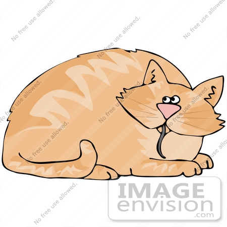 #42372 Clip Art Graphic of a Mouse Tail Hanging Out Of A Fat Cat’s Mouth by DJArt
