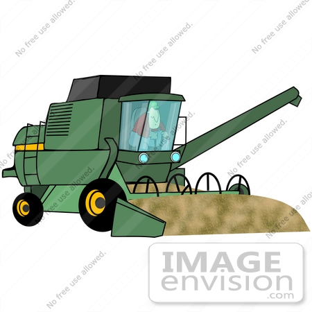 #42381 Clip Art Graphic of a Farmer Driving A Harvester by DJArt