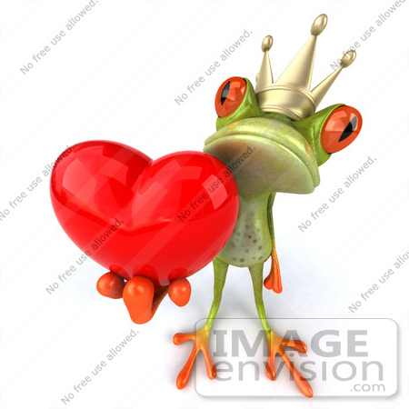 #42747 Royalty-Free Clipart Illustration of a Romantic 3d Red-Eyed Frog Prince Wearing A Crown And Holding A Red Heart by Julos